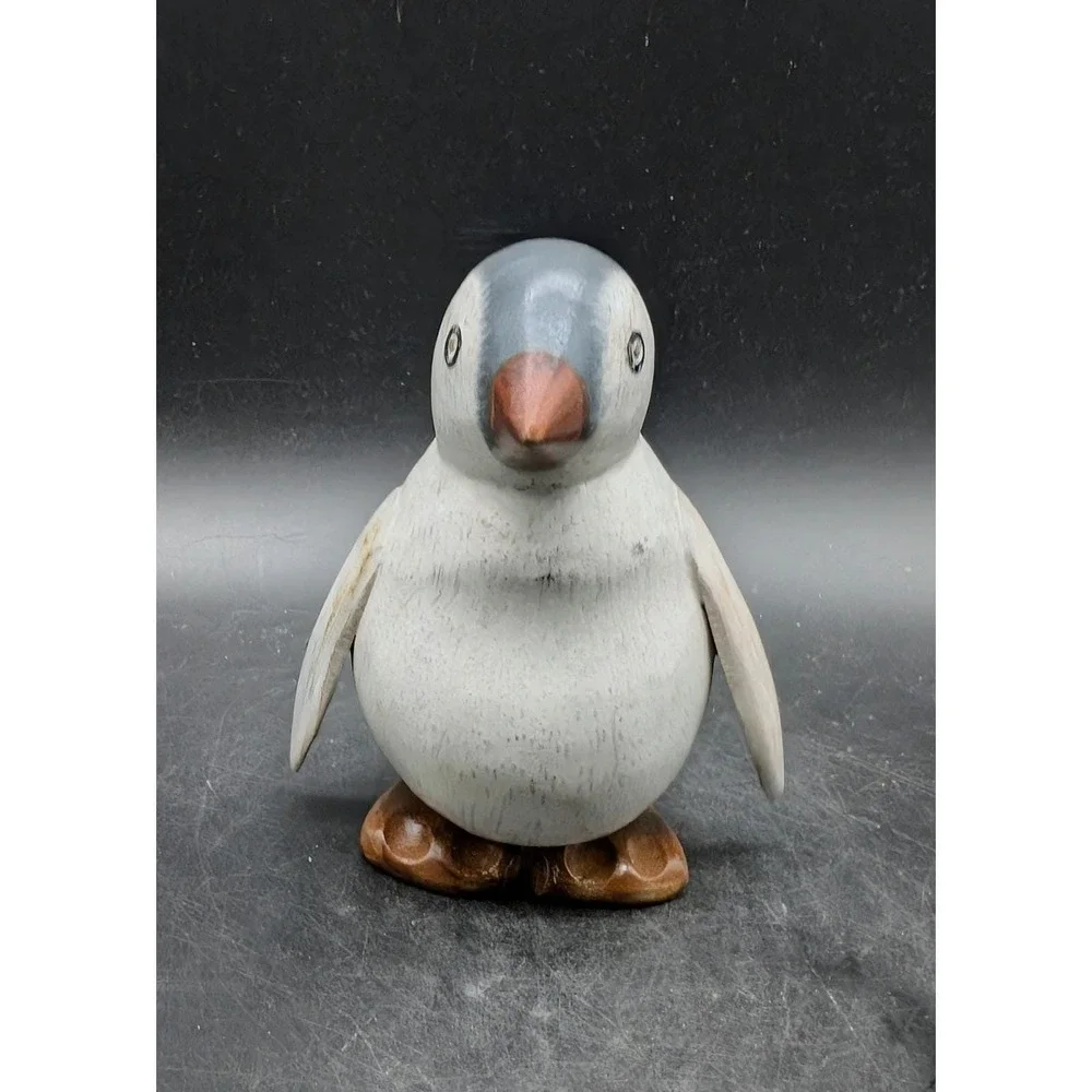 DCUK‎ Hand Carved Bamboo Root Penguin Chick Figurine Grey White Wood Bird Decor